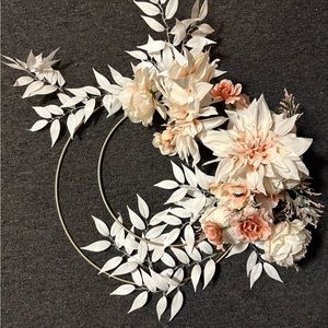 Peach and White Floral Metal Wreath